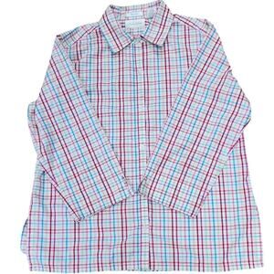 Studio Works No Iron Plaid Button Down Multi Color Blouse  3/4 Sleeve W  Small